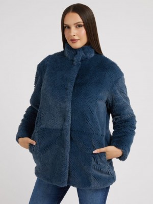 Abrigos Guess Faux Fur Mujer Azules | SE-712796