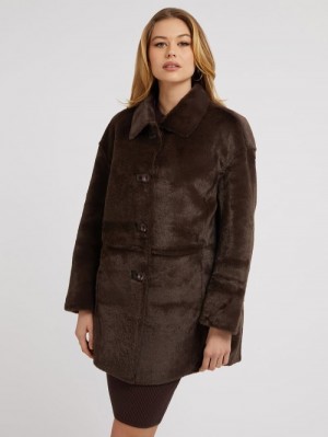 Abrigos Guess Faux Fur Mujer Marrom | SE-773655