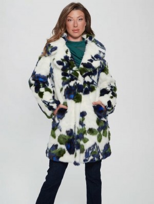 Abrigos Guess Floral Fantasy Faux Fur Mujer Azules | SE-305805