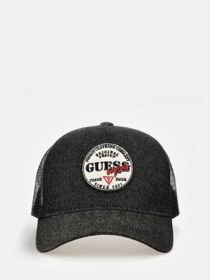 Baseball Cap Guess Front Patch Hombre Negros | SE-349357