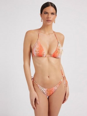 Bikini Guess All Over Print Triangle Mujer Naranjas | SE-363569