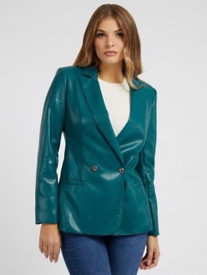 Blazers Guess Faux Leather Mujer Azules | SE-178513