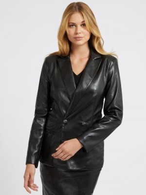 Blazers Guess Faux Leather Mujer Negros | SE-191894