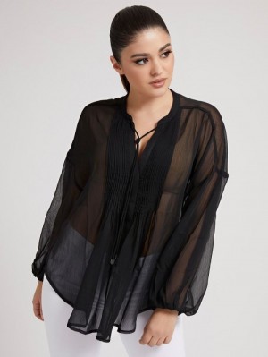 Blusa Guess Chiffon All Over Print Mujer Negros | SE-459879