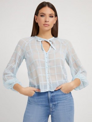 Blusa Guess Chiffon Mujer Azules Claro | SE-489169