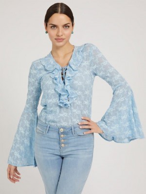 Blusa Guess Embroidered Mujer Azules | SE-431286