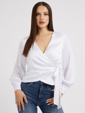 Blusa Guess Front Wrap Mujer Blancos | SE-499440