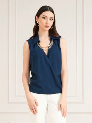 Blusa Guess Marciano Chain Detail Mujer Azules | SE-914835