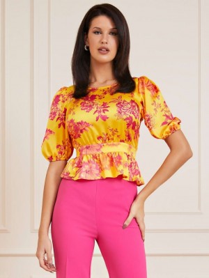 Blusa Guess Marciano Floral Print Mujer Amarillos | SE-138413