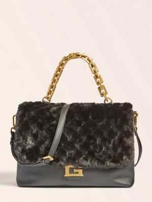 Bolsa De Hombro Guess Helma Faux Fur Mujer Negros | SE-353984