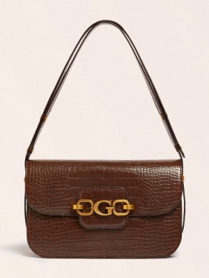 Bolsa De Hombro Guess Hensely Croc Print Mujer Marrom | SE-962008