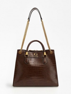 Bolsa De Hombro Guess Nell Croc-print Mujer Marrom | SE-919268