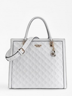 Bolsa de Mano Guess Abey Debossed-logo Mujer Blancos | SE-499915