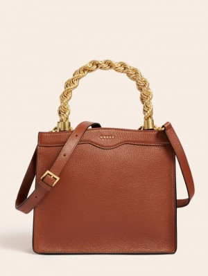 Bolsa de Mano Guess Aida Real Leather Mini Mujer Marrom | SE-599207