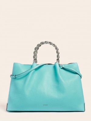 Bolsa de Mano Guess Aida Real Leather Mujer Azules | SE-955349