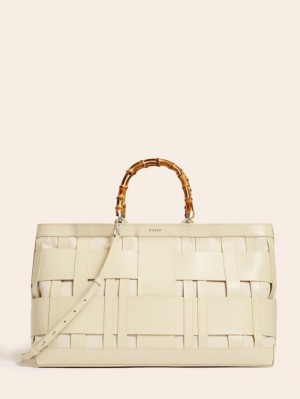 Bolsa de Mano Guess Aida Woven Real Leather Mujer Blancos | SE-376100