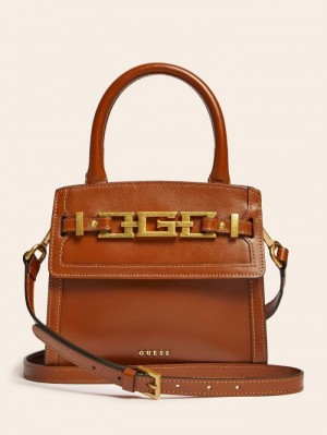 Bolsa de Mano Guess Cristina Real Leather Mini Mujer Grises | SE-433561