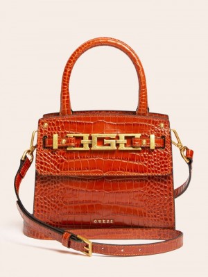 Bolsa de Mano Guess Cristina Real Leather Mini Mujer Marrom | SE-080831