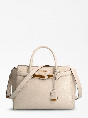 Bolsa de Mano Guess Enisa Croc Print Mujer Blancos | SE-362704