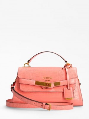 Bolsa de Mano Guess Enisa Croc Print Mujer Coral | SE-898725