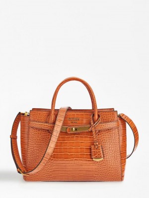 Bolsa de Mano Guess Enisa Croc Print Mujer Marrom | SE-897170