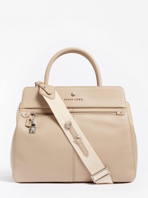 Bolsa de Mano Guess Eve Real Leather Mujer Beige | SE-102190