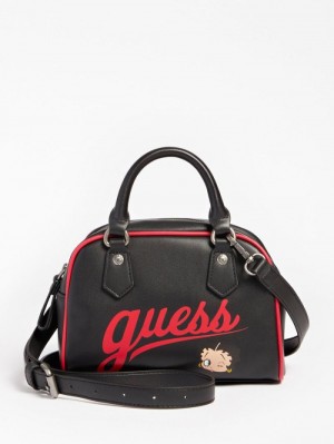 Bolsa de Mano Guess Front Logo Mujer Negros | SE-641707