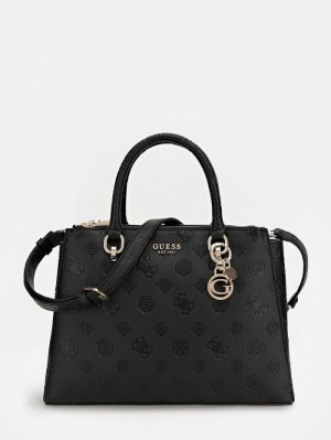 Bolsa de Mano Guess Galeria Embossed Logo Mujer Negros | SE-937328