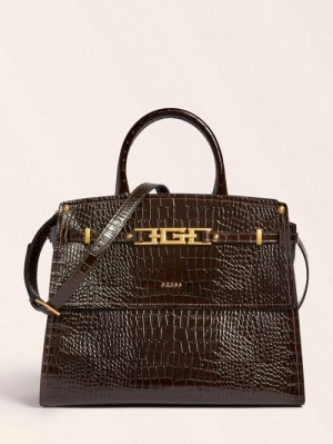 Bolsa de Mano Guess Megan Luxe Real Leather Mujer Marrom | SE-974733