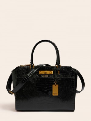 Bolsa de Mano Guess Raffie Croc Print Mujer Negros | SE-107505