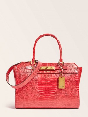 Bolsa de Mano Guess Raffie Croc Print Mujer Rojos | SE-436944