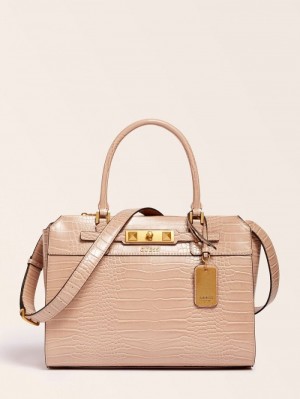 Bolsa de Mano Guess Raffie Croc Print Mujer Beige | SE-506737