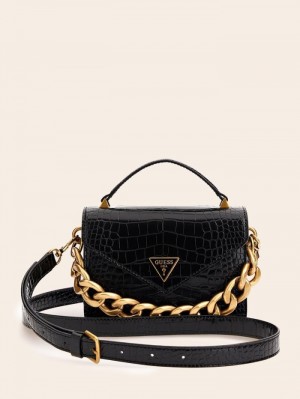 Bolsa de Mano Guess Retour Croc Print Micro Mujer Negros | SE-275203