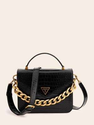 Bolsa de Mano Guess Retour Croc Print Mini Mujer Negros | SE-840697