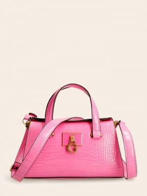 Bolsa de Mano Guess Stephi Croc Print Mini Mujer Rosas | SE-535106