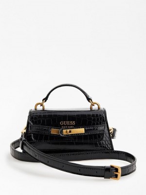 Bolsa de Mano Guess Tullia Croc Print Micro Mujer Negros | SE-220743