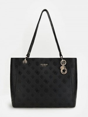 Bolsas Guess Galeria Embossed Logo Tote Bag Mujer Negros | SE-038039