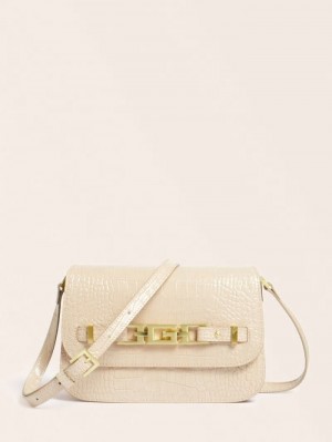 Bolsas Hombro Guess Cristina Real Leather Mujer Beige | SE-810958