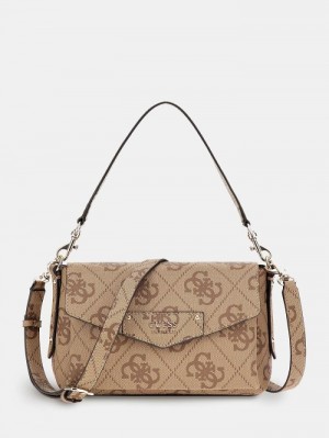 Bolsas Hombro Guess Eco Brenton 4g Logo Mujer Beige | SE-422393