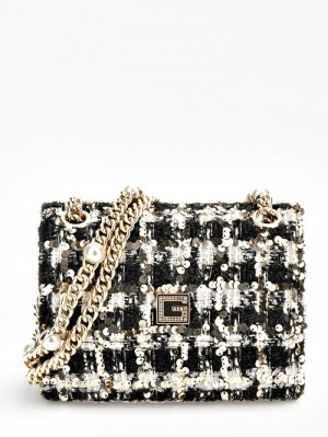 Bolsas Hombro Guess Ever Tweed Sequin Mini Mujer Negros | SE-505277