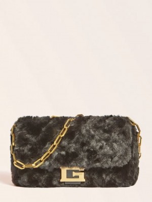 Bolsas Hombro Guess Helma Faux Fur Mujer Negros | SE-954240