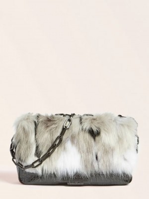 Bolsas Hombro Guess Helma Faux Fur Mujer Negros | SE-532879