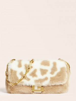 Bolsas Hombro Guess Helma Faux Fur Mujer Beige | SE-293845