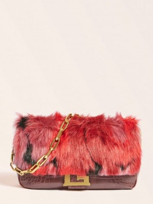 Bolsas Hombro Guess Helma Faux Fur Mujer Rojos | SE-386836