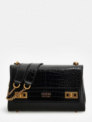 Bolsas Hombro Guess Katey Croc Print Mujer Negros | SE-754878