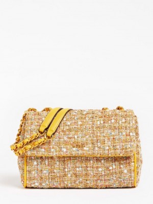 Bolsas Hombro Guess Kimi Tweed Mini Mujer Dorados | SE-445828