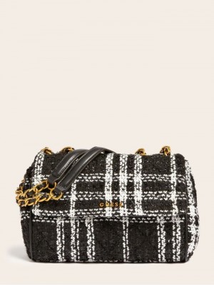 Bolsas Hombro Guess Kimi Tweed Mini Mujer Negros | SE-765095