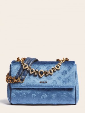 Bolsas Hombro Guess Kimi Velvet Jewel Mujer Azules | SE-547848