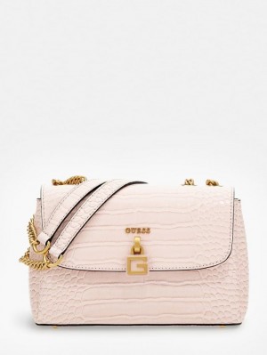 Bolsas Hombro Guess Montreal Croc Print Mini Mujer Rosas | SE-218723