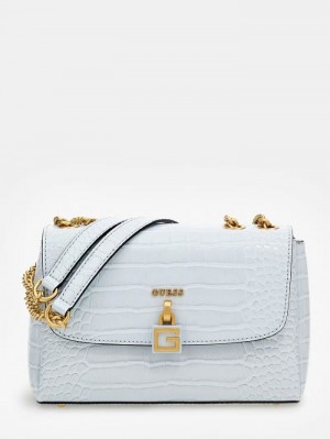 Bolsas Hombro Guess Montreal Croc Print Mini Mujer Blancos | SE-940865